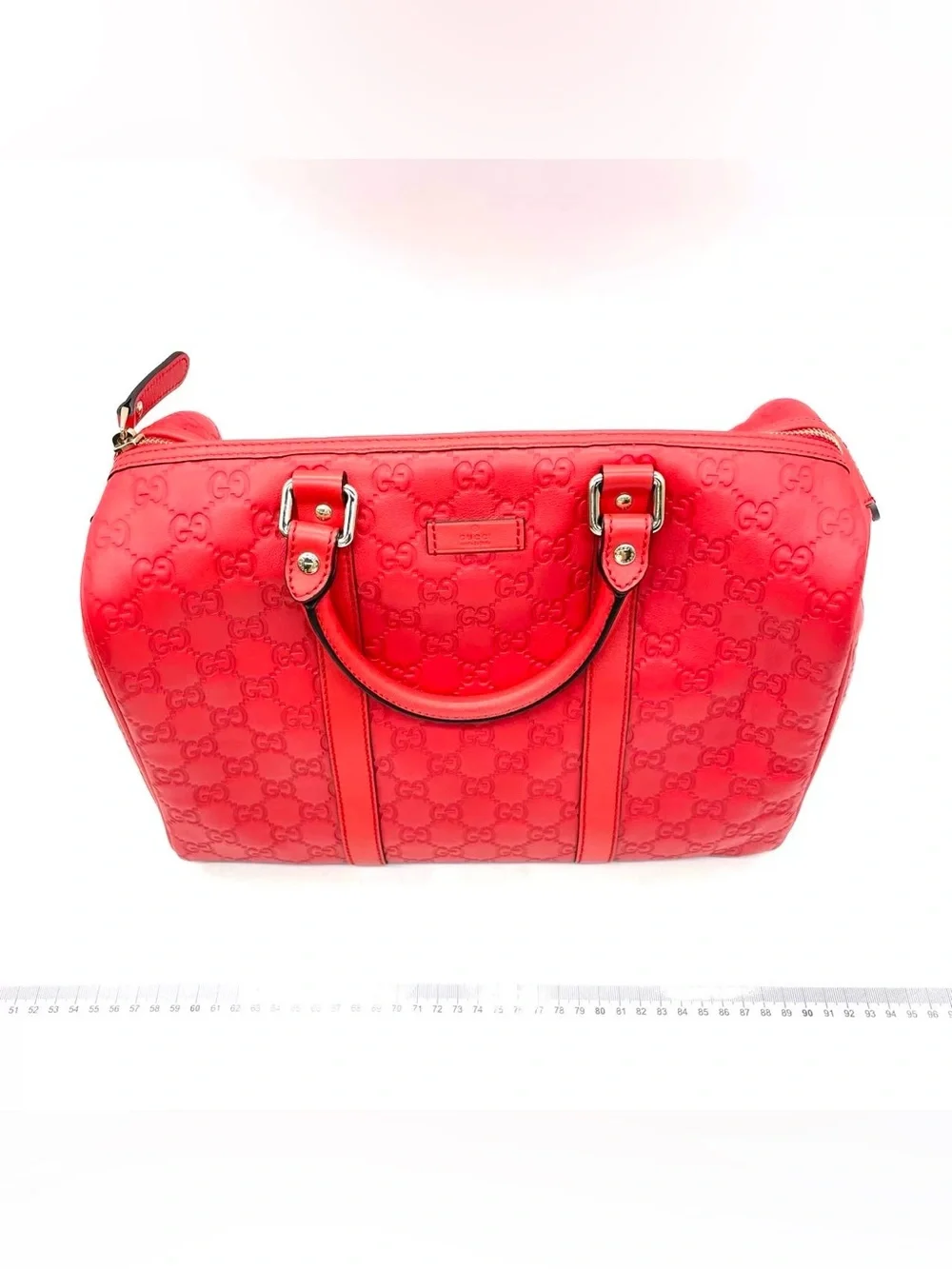 GUCCI Boston Red Joy Guccissima Embossed Leather Satchel Bag